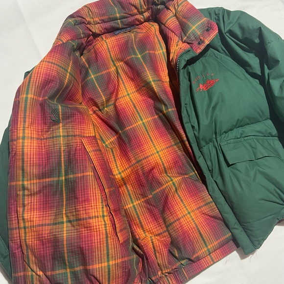 REVERSIBLE Nautica Down Winter Coat SIZE Men’s Medium Green to Orange Plaid